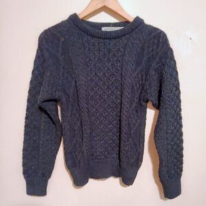 Aran Crafts Irish Aran Unisex Sweater-Size XS-Merino Wool-Denim Blue-NEW